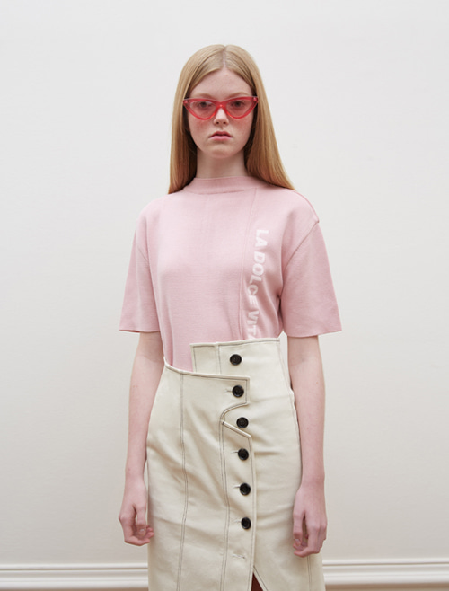 HALF NECK SLIT KNIT_pink