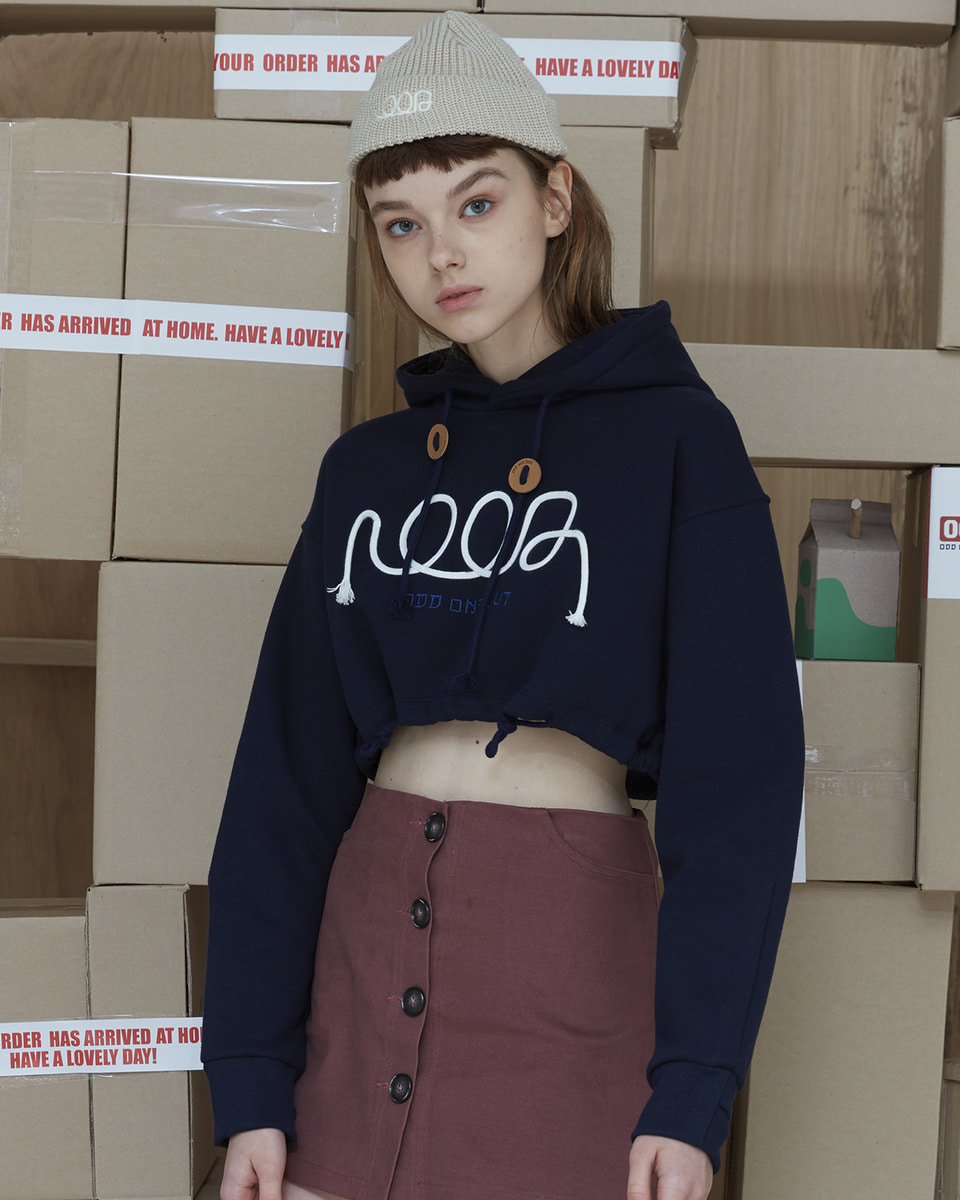 STRING CROP SWEAT SHIRT_NAVY