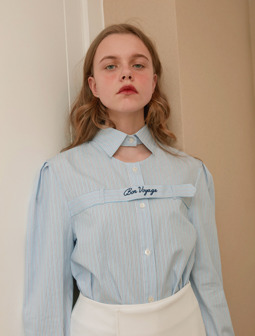 OIOI PUFF SHOULDER BLOUSE_stripe